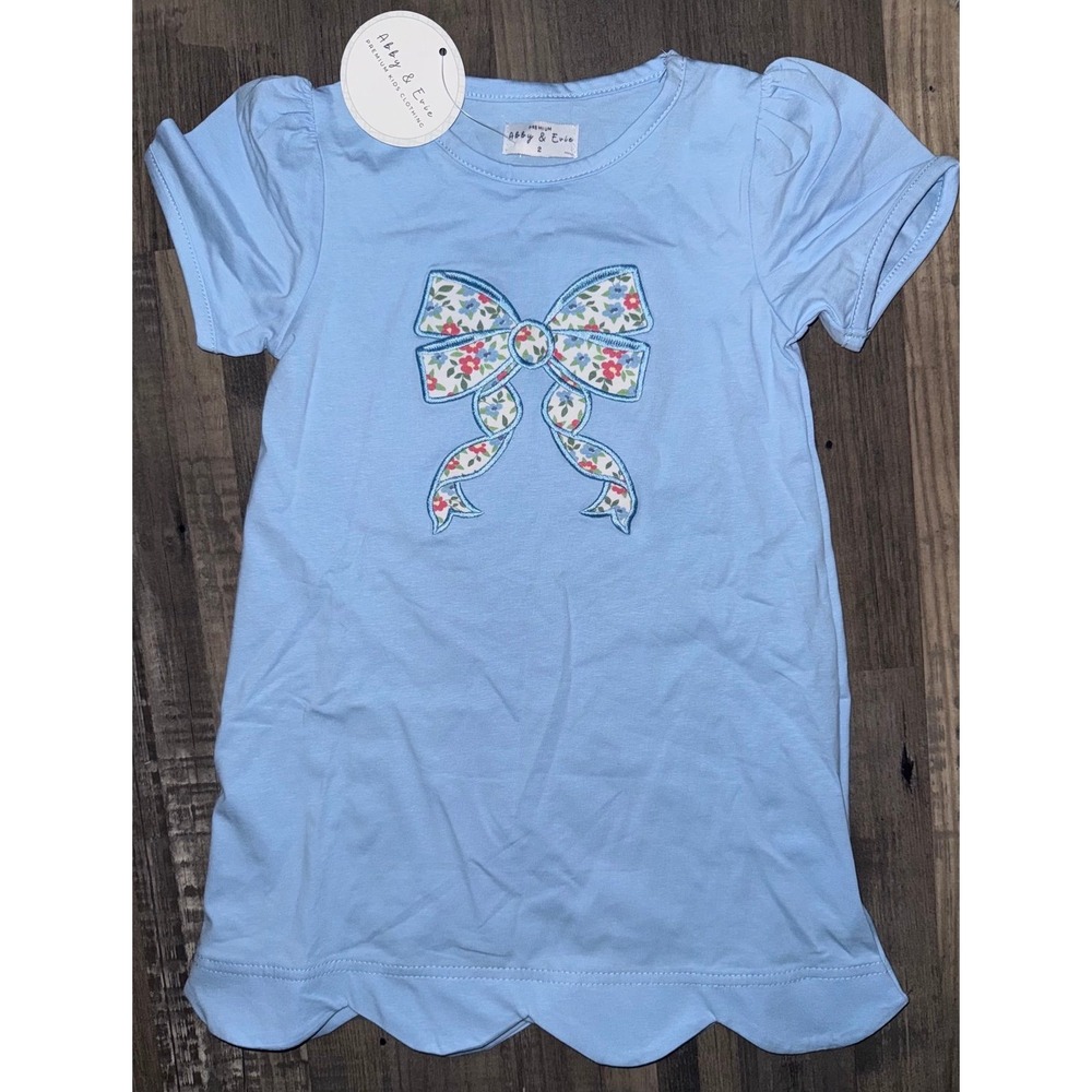 NWT Abby & Evie Boutique Blue Scallop Dress with bow